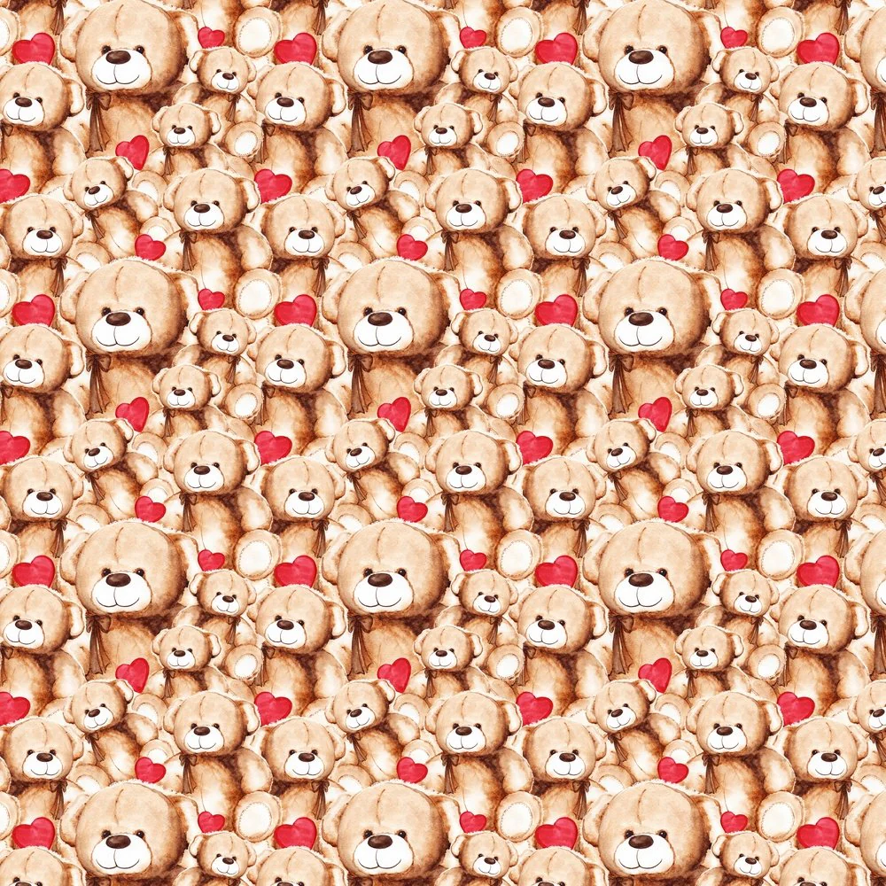 Packed Lovely Teddy Bear & Hearts Fabric
