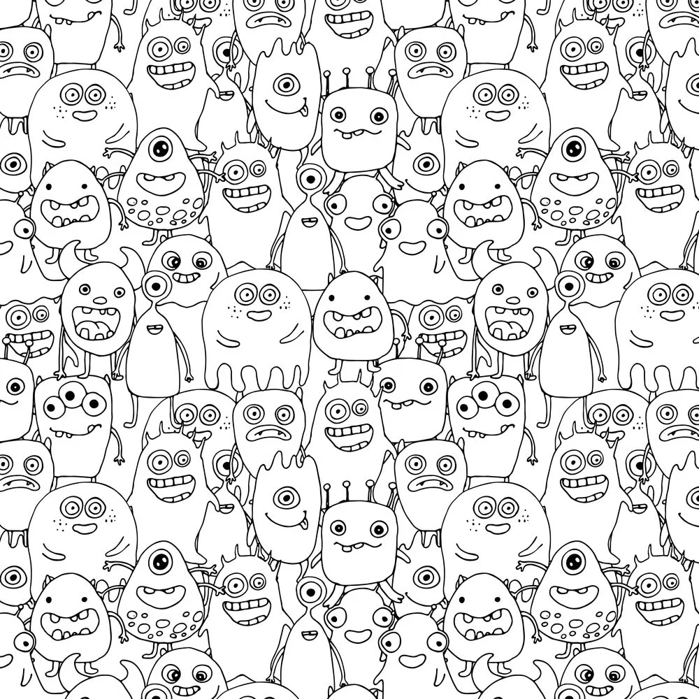Packed Monster Doodles Fabric