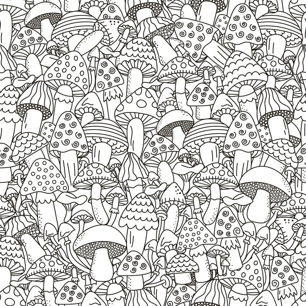 Packed Mushrooms Fabric - Black/White
