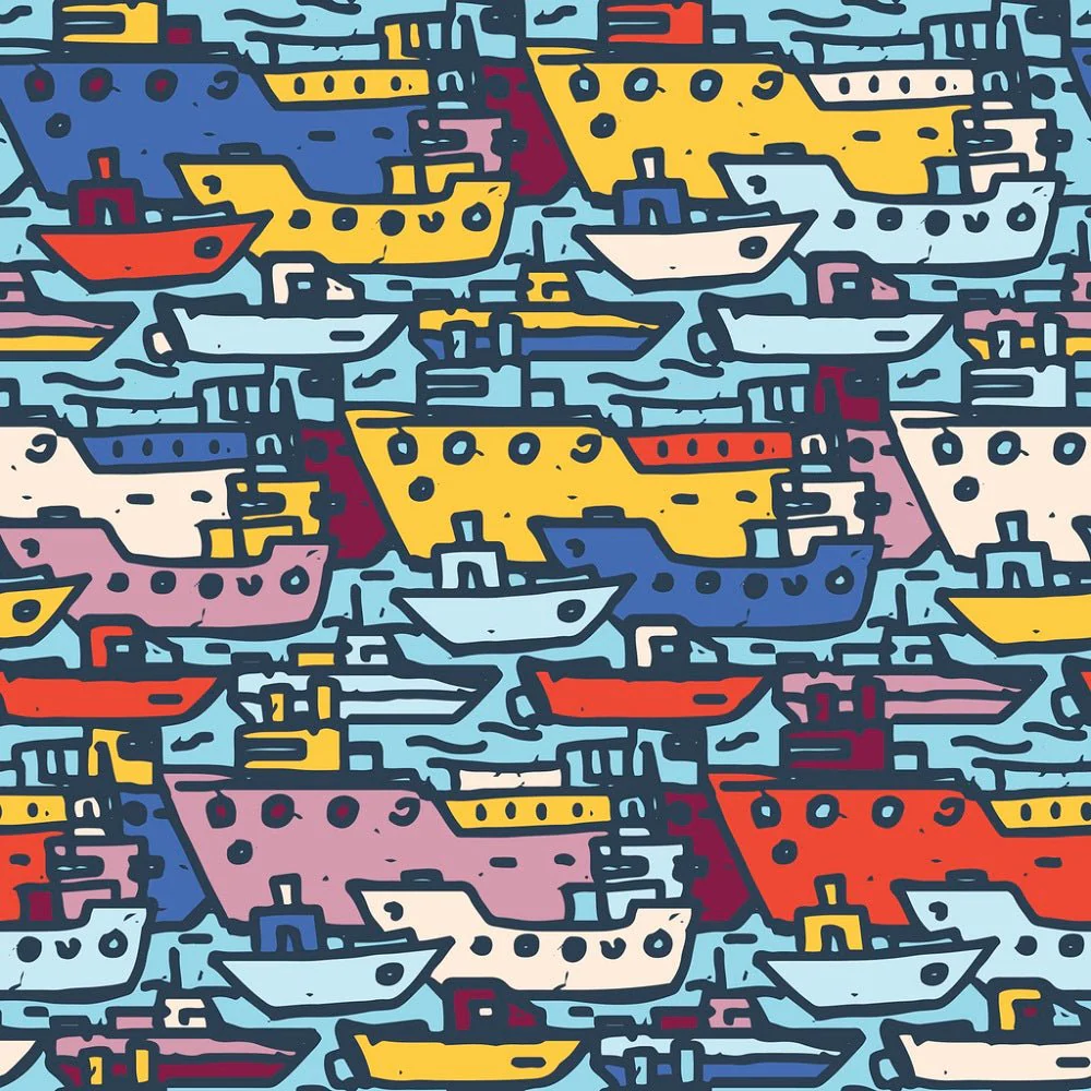 Packed Nautical Ships Fabric - Multi