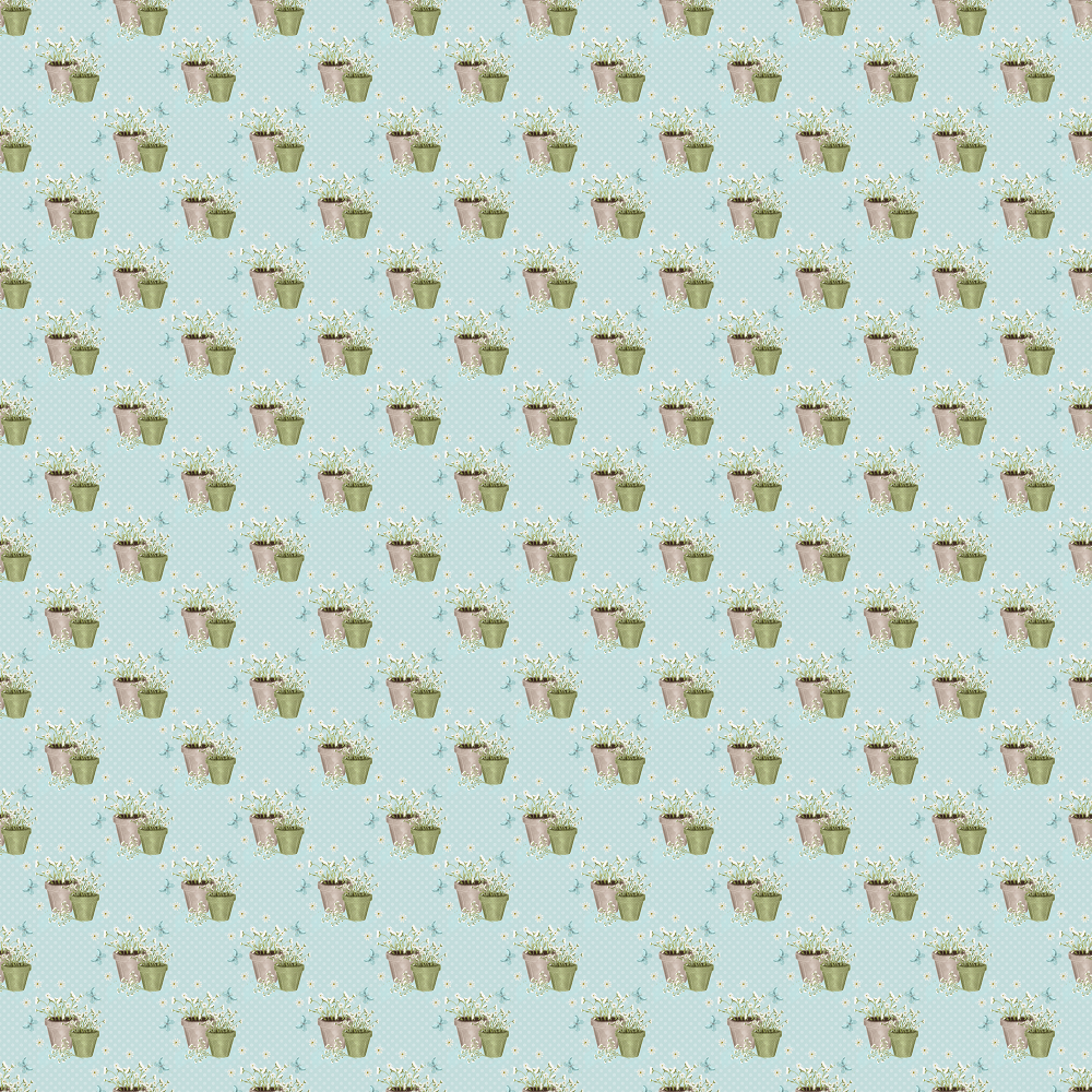Packed Potted Daisies Fabric - Blue