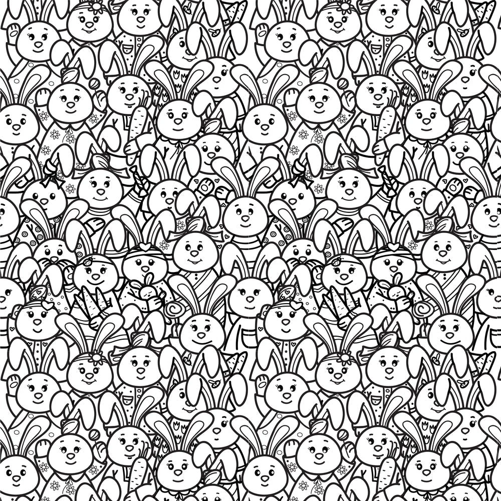 Packed Rabbits Fabric - Black/White