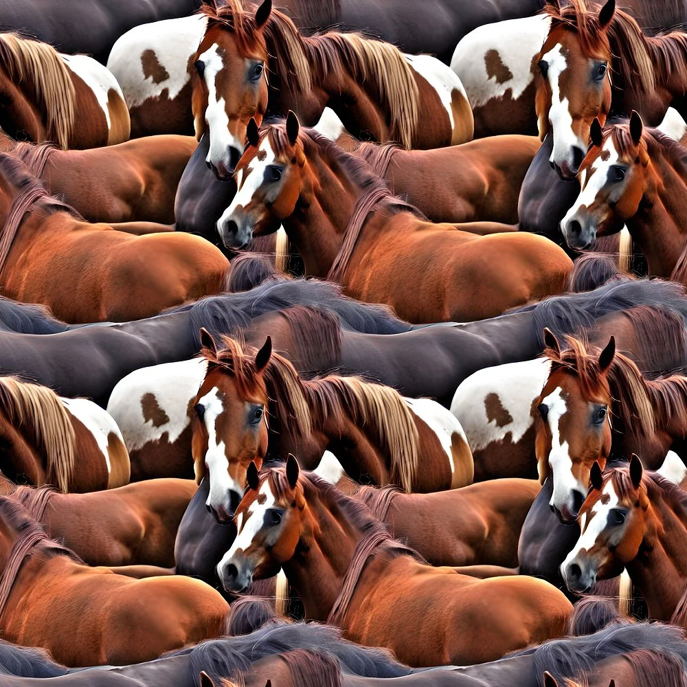 Packed Realistic Horses Pattern #2 Fabric