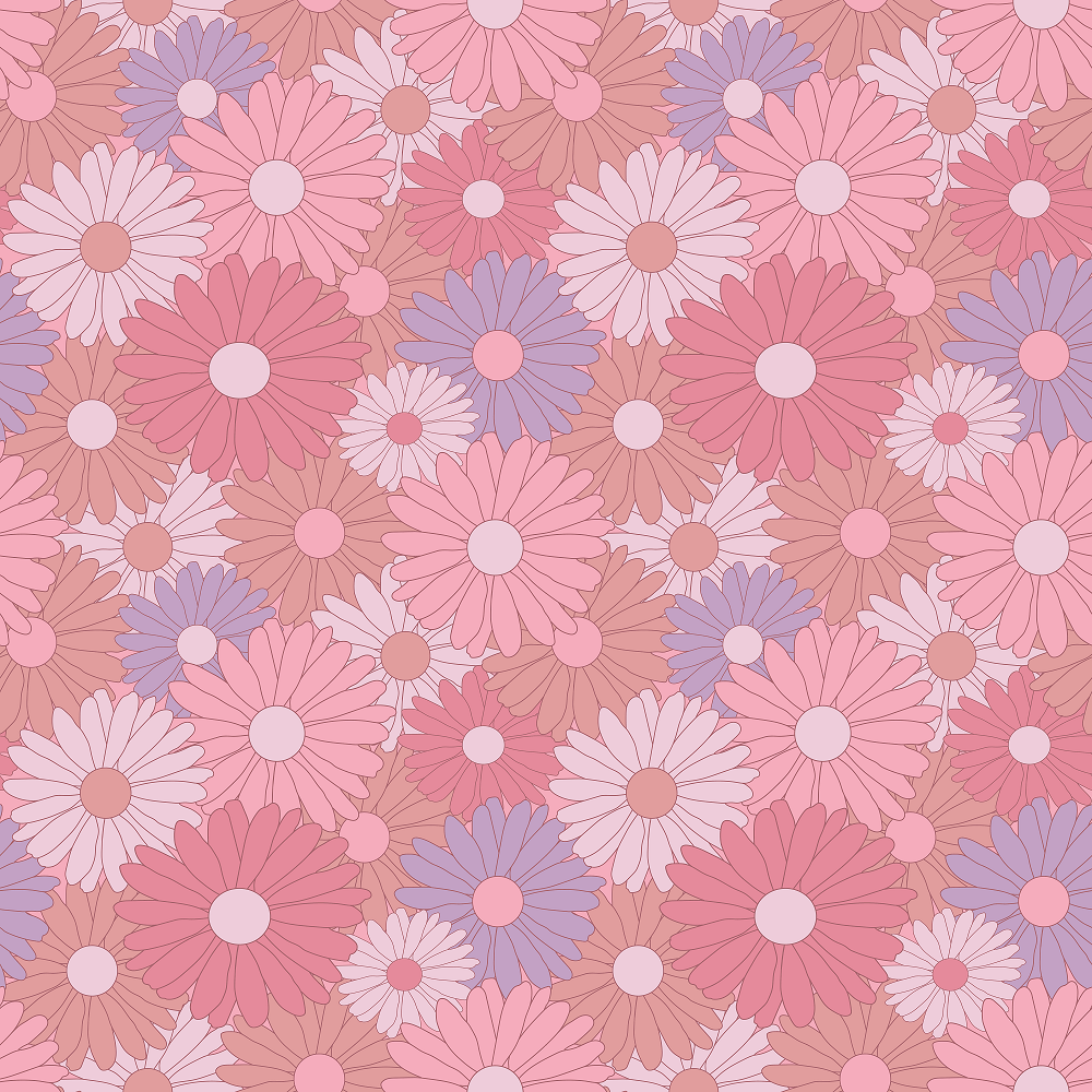 Packed Retro Daisy Pattern #2 Fabric