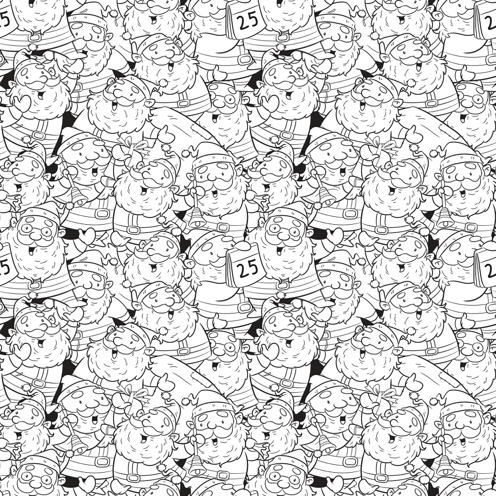 Packed Santa Claus Fabric - Black/White