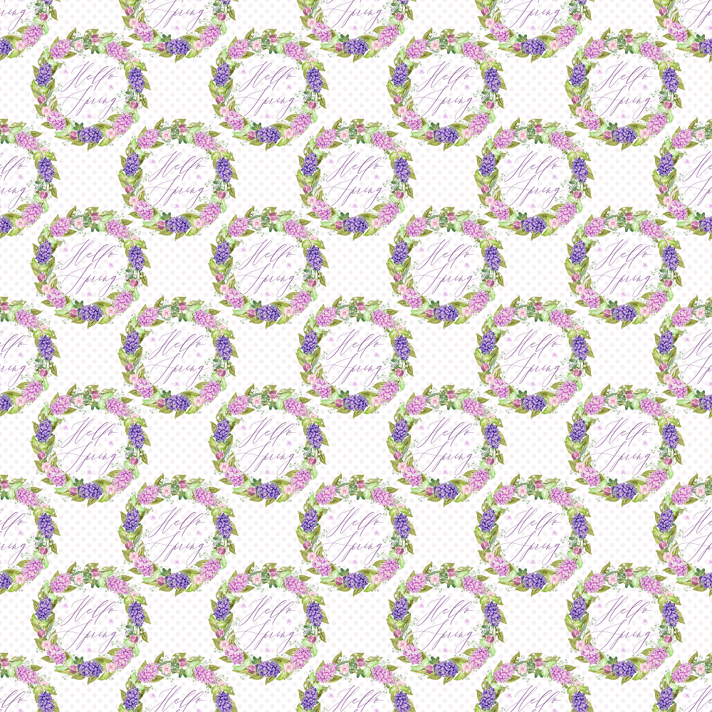 Packed Spring Lilac Wreath Fabric - White