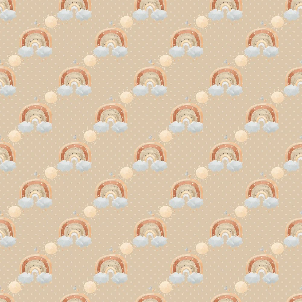 Packed Sunny Day Rainbows Fabric - Tan