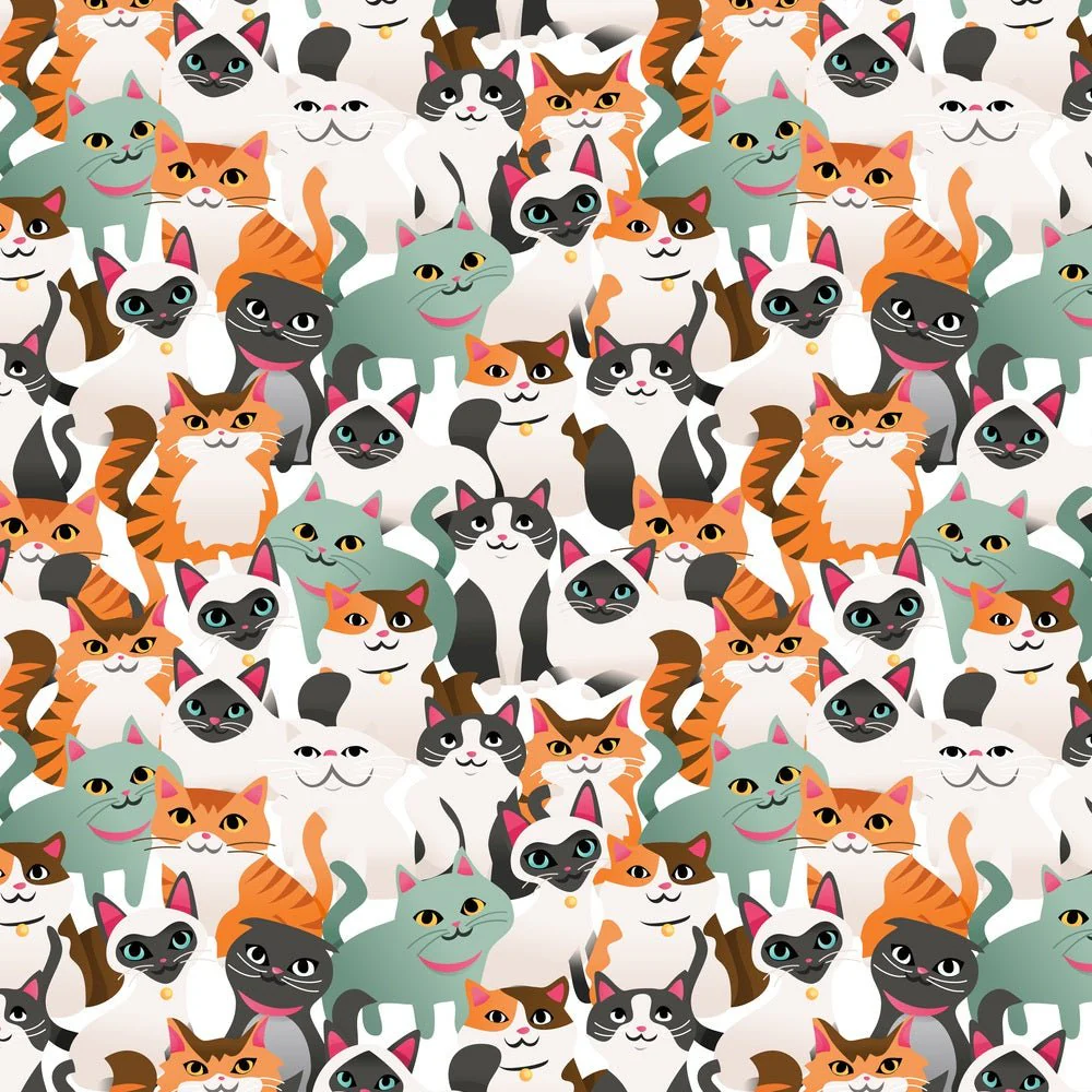 Packed Super Cute Cartoon Cats Fabric