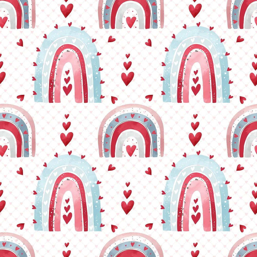 Packed Valentine Rainbows on Hearts & Boxes Fabric