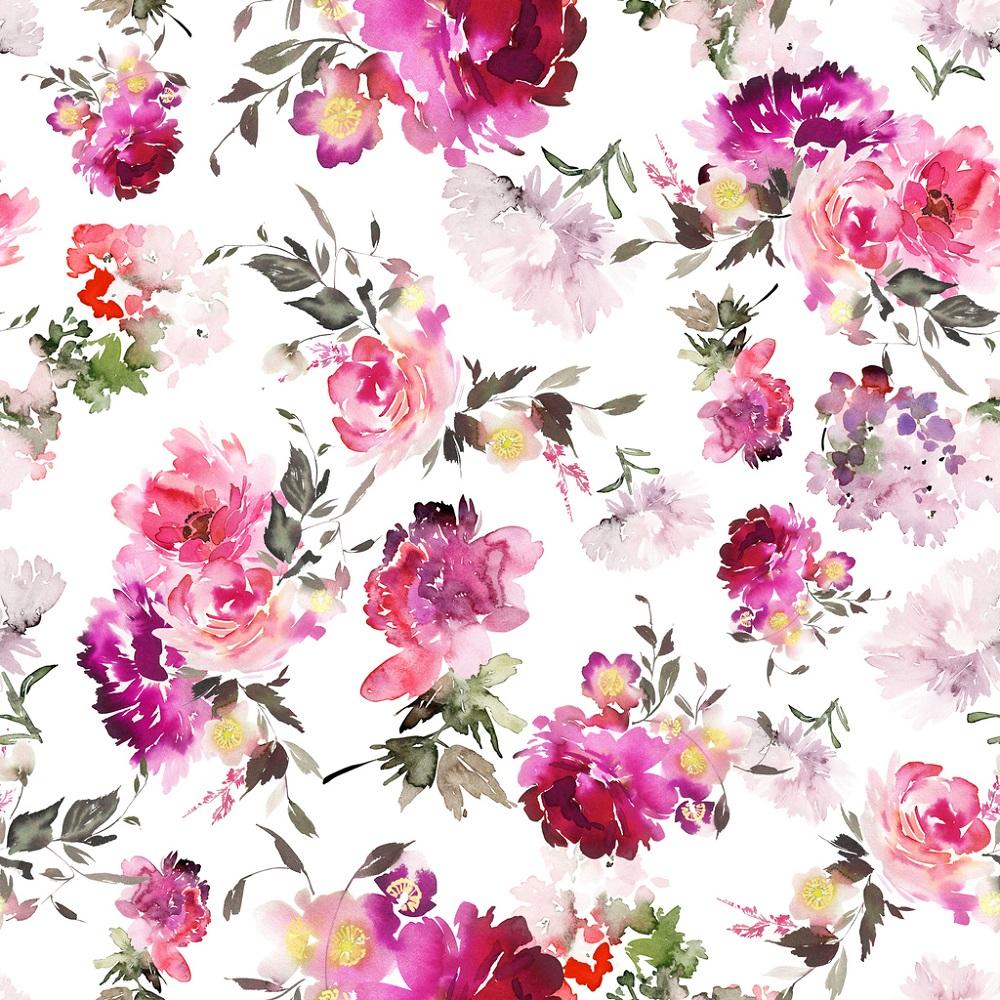 Packed Watercolor Summer Floral Fabric - Pink
