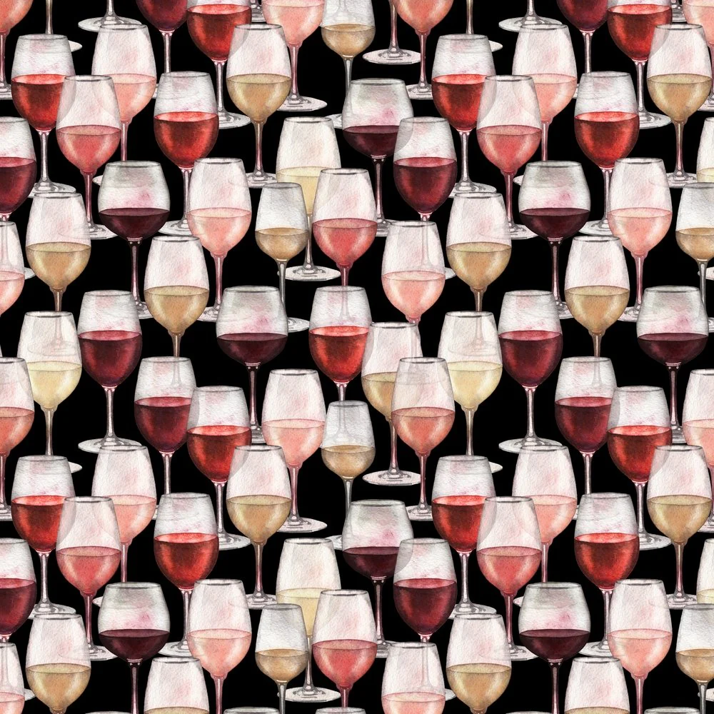 Packed Wine Glass Fabric - Black