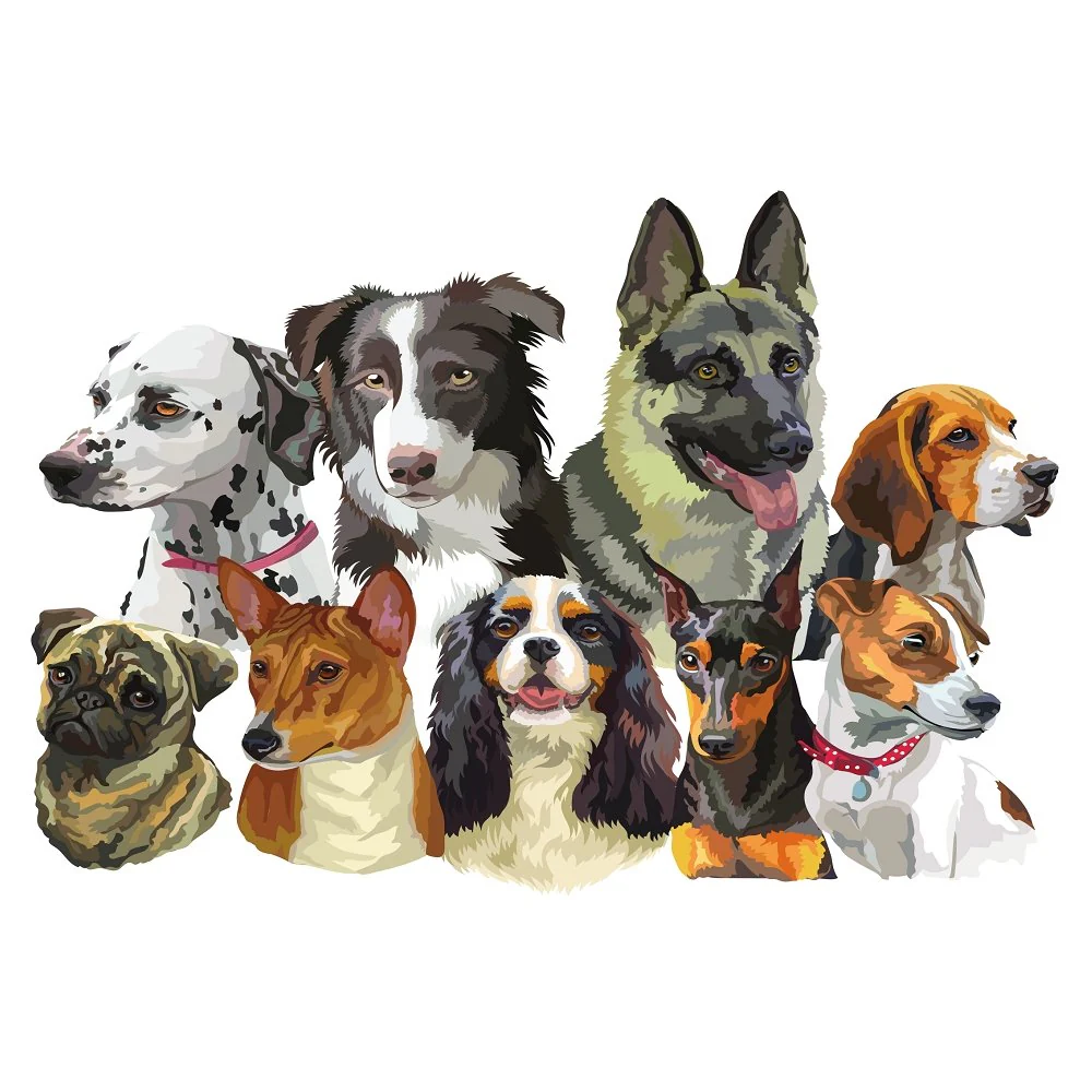 Painted Puppy Portraits Fabric Panel