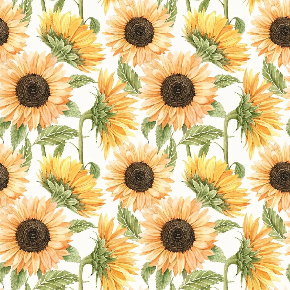 Painted Sunflowers Fabric - White