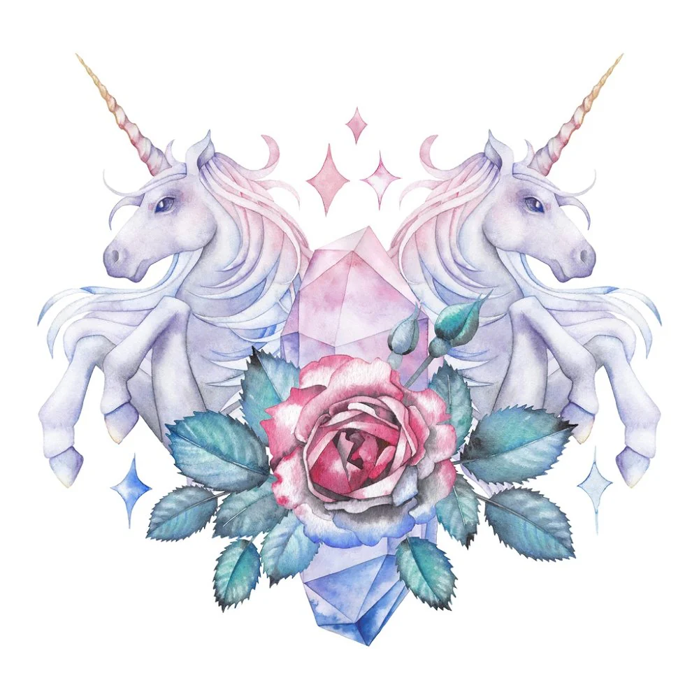 Pair Of Unicorns & Crystals Fabric Panel Variation 1