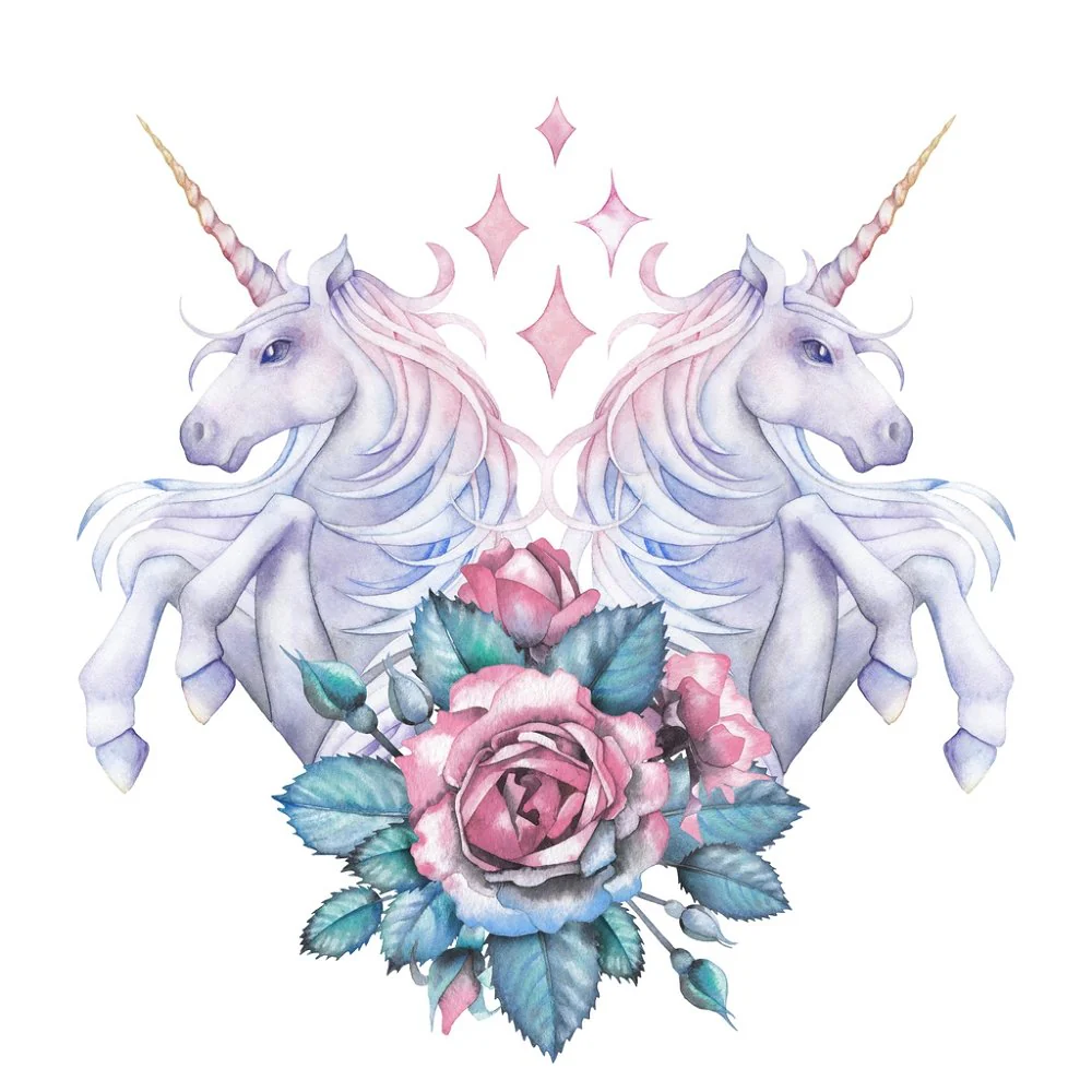 Pair Of Unicorns & Crystals Fabric Panel Variation 2