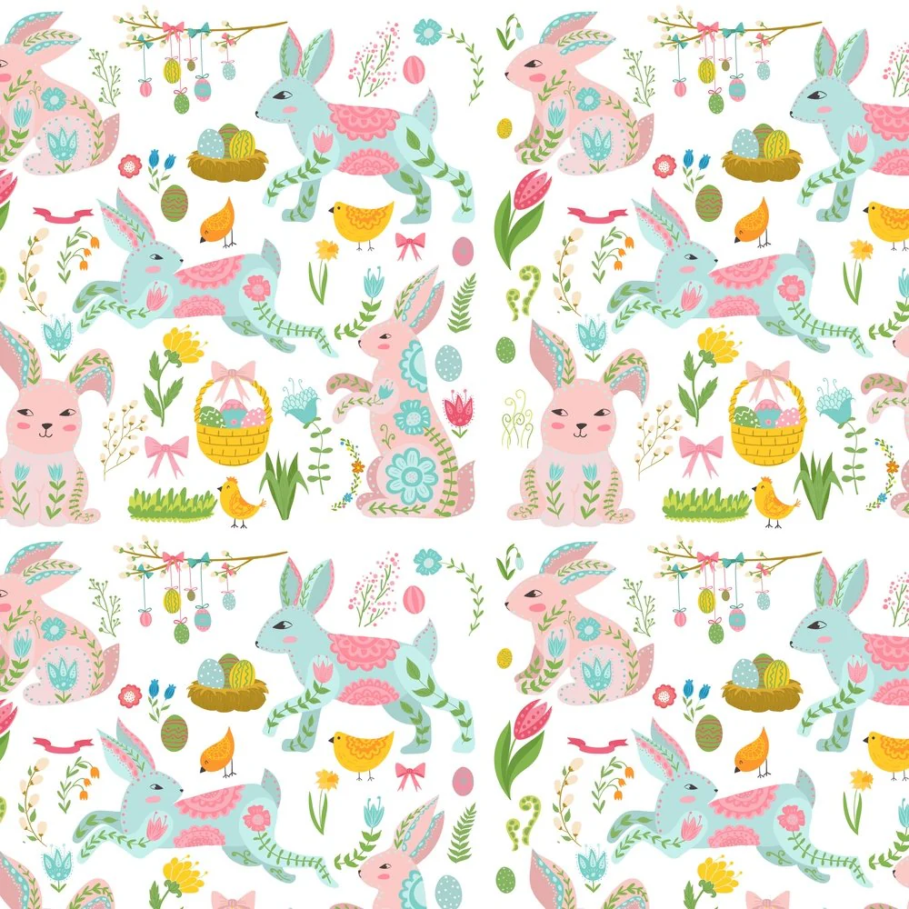 Paisley Easter Bunny & Elements Fabric
