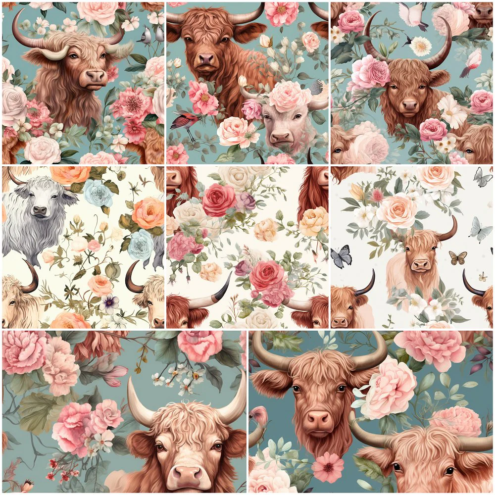 Pastel Highland Cows Fabric Collection - 1/2 Yard Bundle