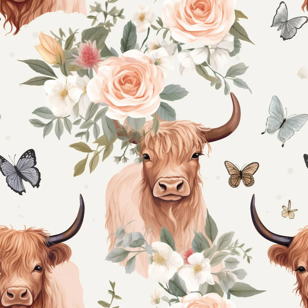 Pastel Highland Cows Pattern #2 Fabric
