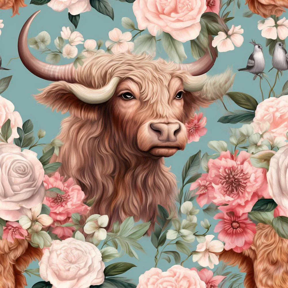 Pastel Highland Cows Pattern #3 Fabric