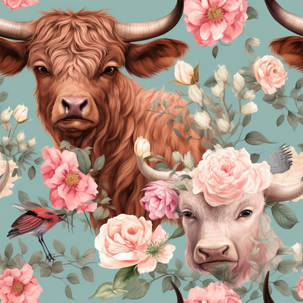 Pastel Highland Cows Pattern #4 Fabric