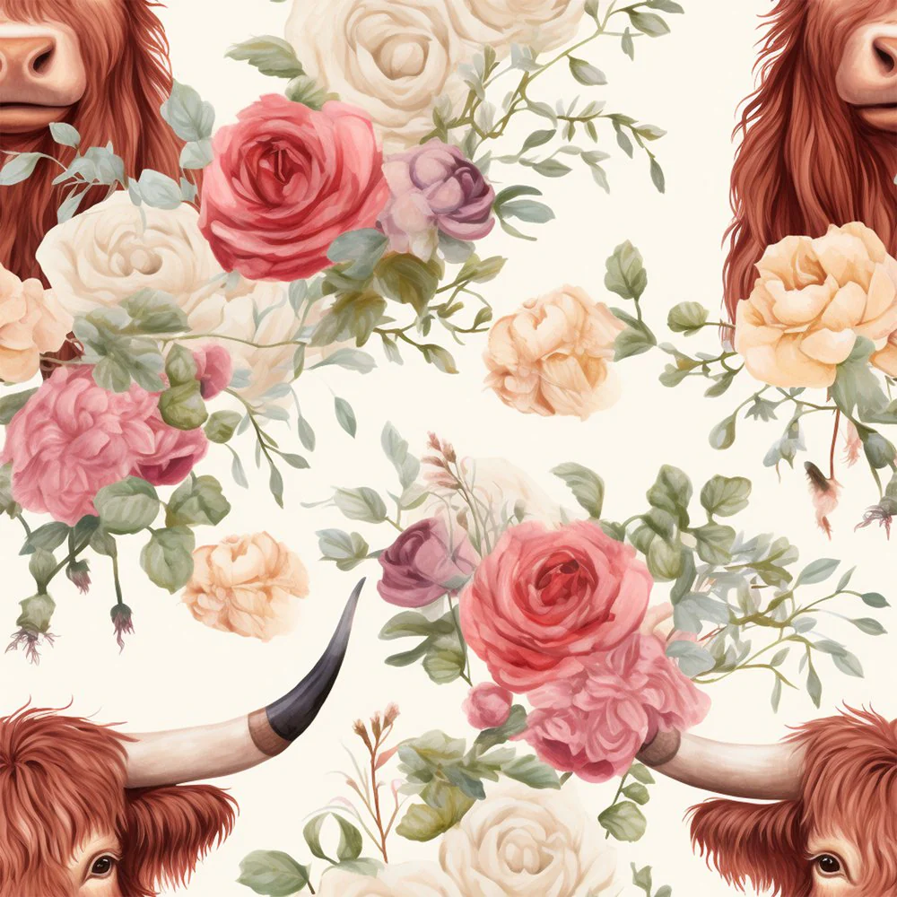 Pastel Highland Cows Pattern #7 Fabric