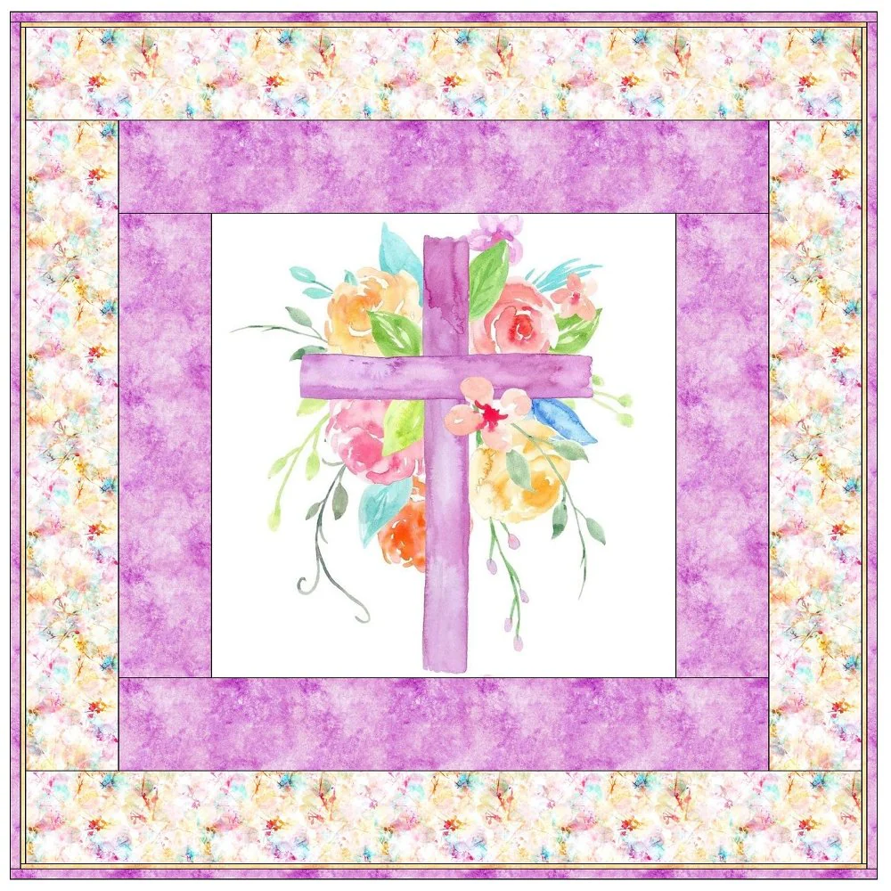 Pastel Watercolor Floral Cross Wall Hanging 42" x 42" - Image 2