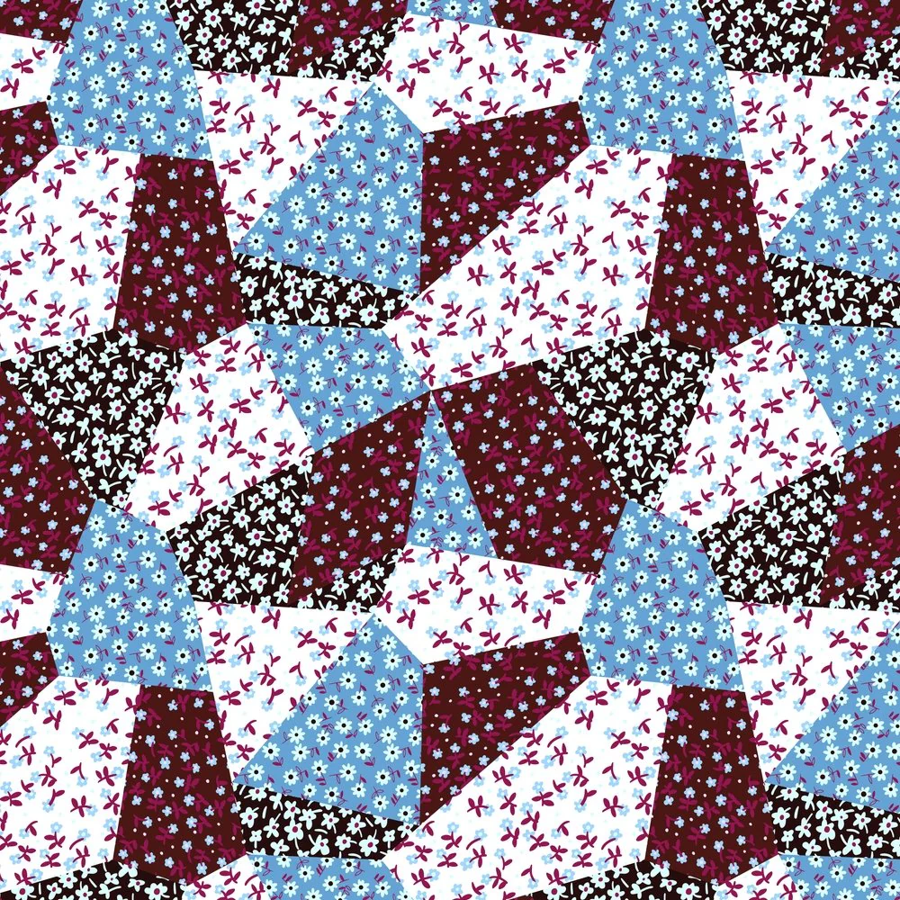 Patchwork Daises Fabric - Light Blue