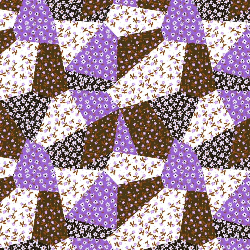 Patchwork Daises Fabric - Light Purple