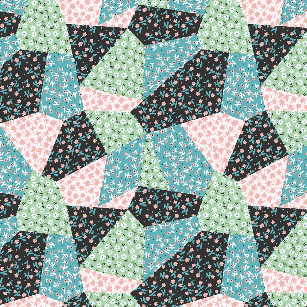 Patchwork Daises Fabric - Mint