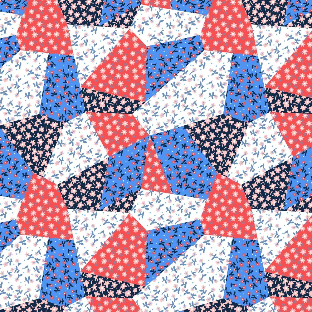 Patchwork Daises Fabric - Pink