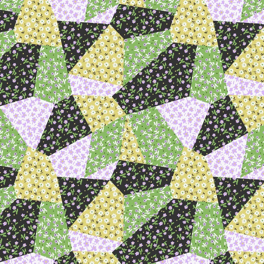 Patchwork Daisies Fabric - Yellow