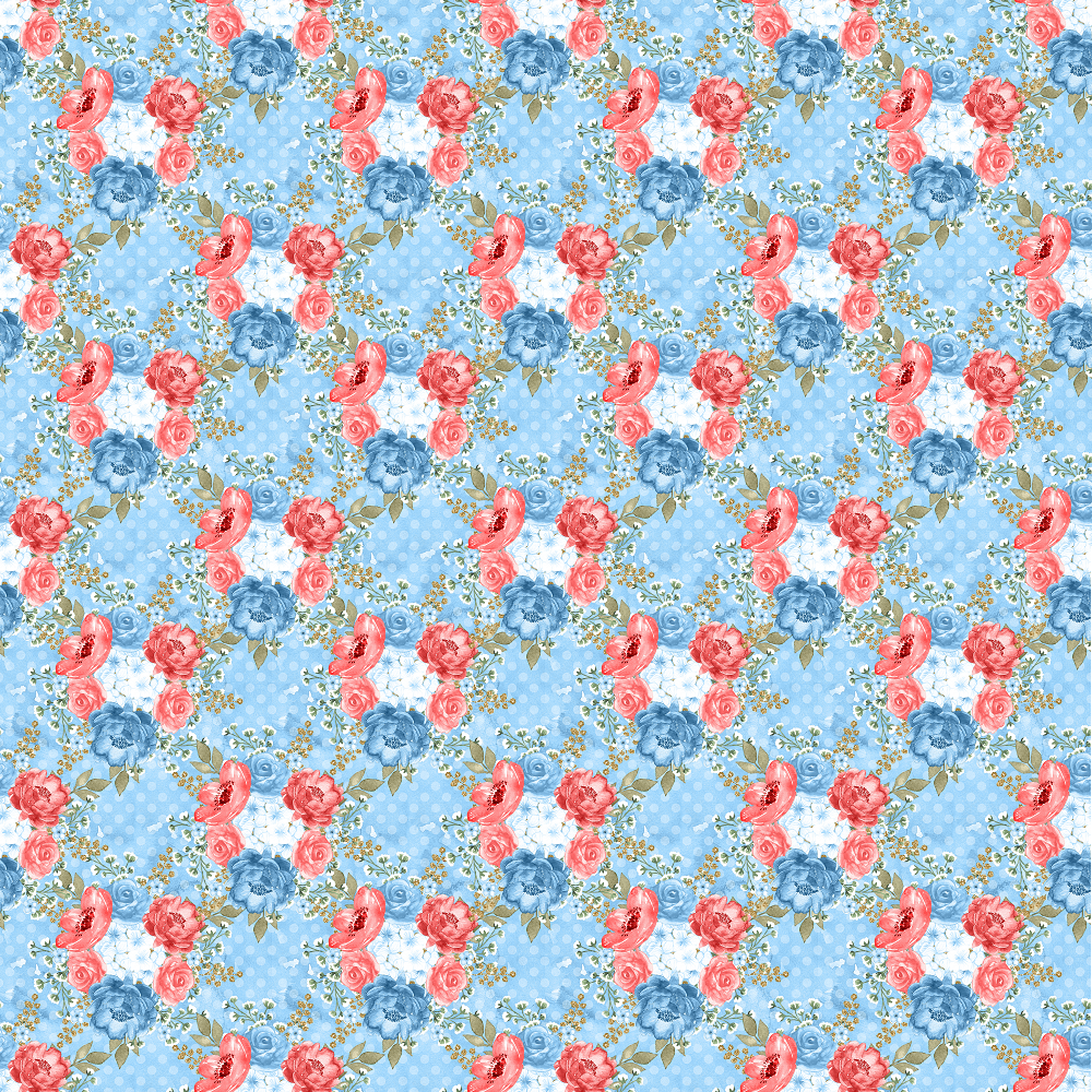 Patriotic Bouquets Fabric - Blue