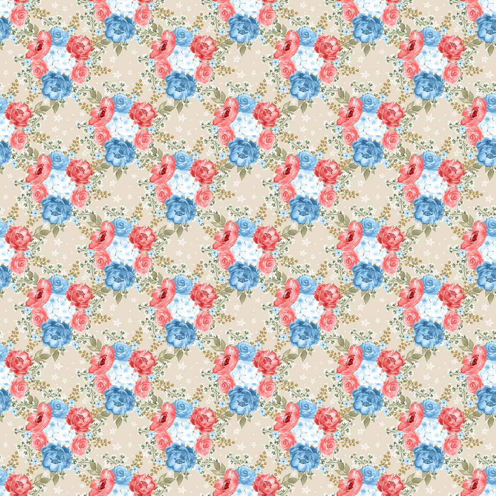 Patriotic Bouquets Fabric - Tan