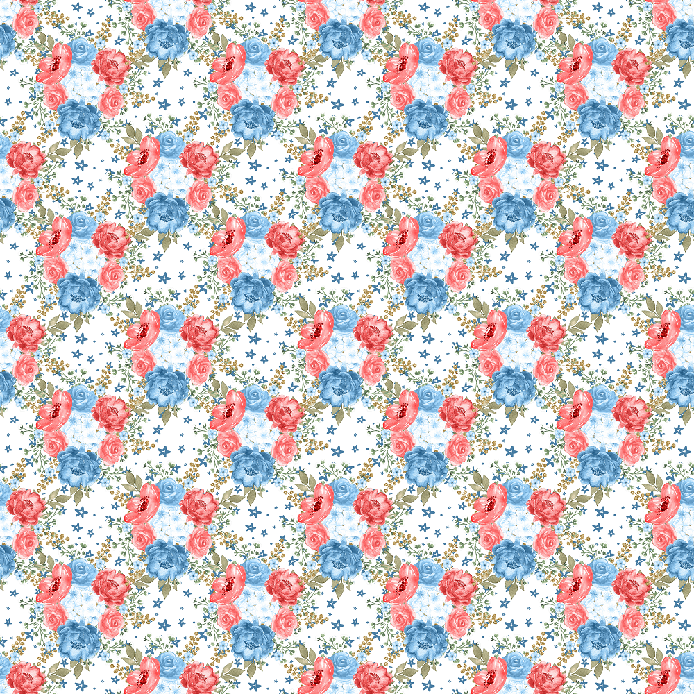 Patriotic Bouquets Fabric - White