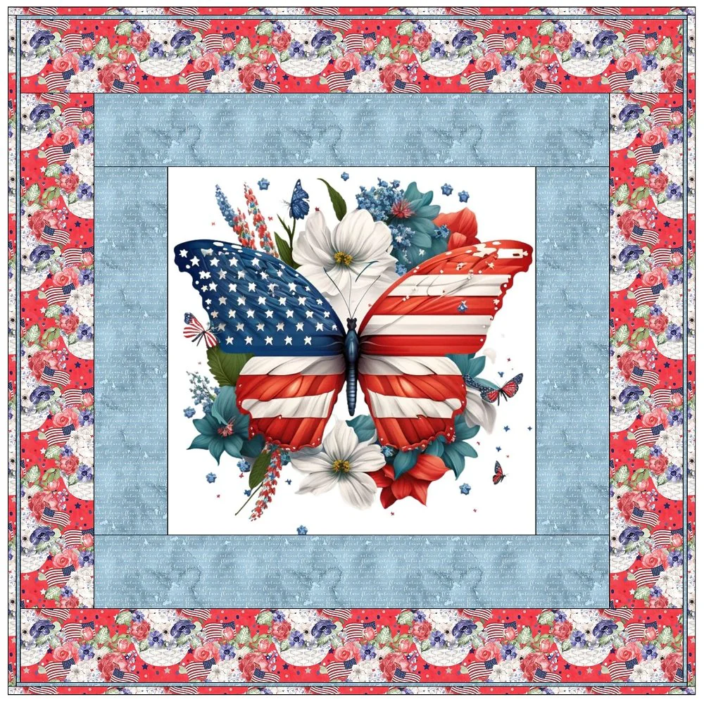 Patriotic Floral Butterfly 5 Wall Hanging 42" x 42" - Image 3