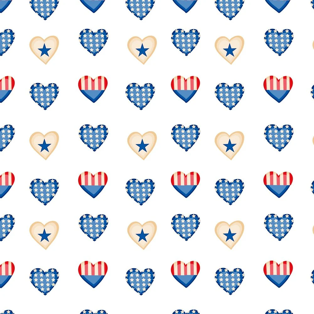 Patriotic Patchwork Hearts Fabric - Multi
