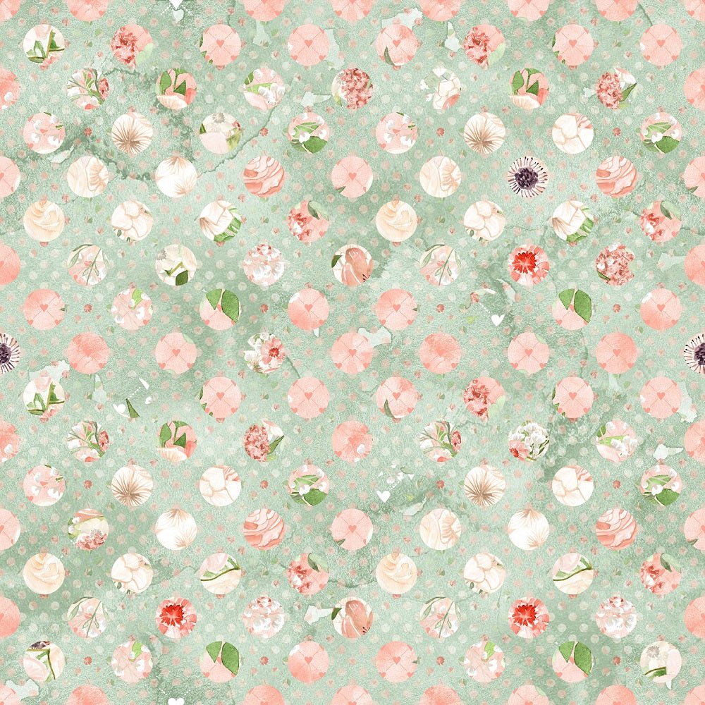 Peach Romance Dots Fabric - Green