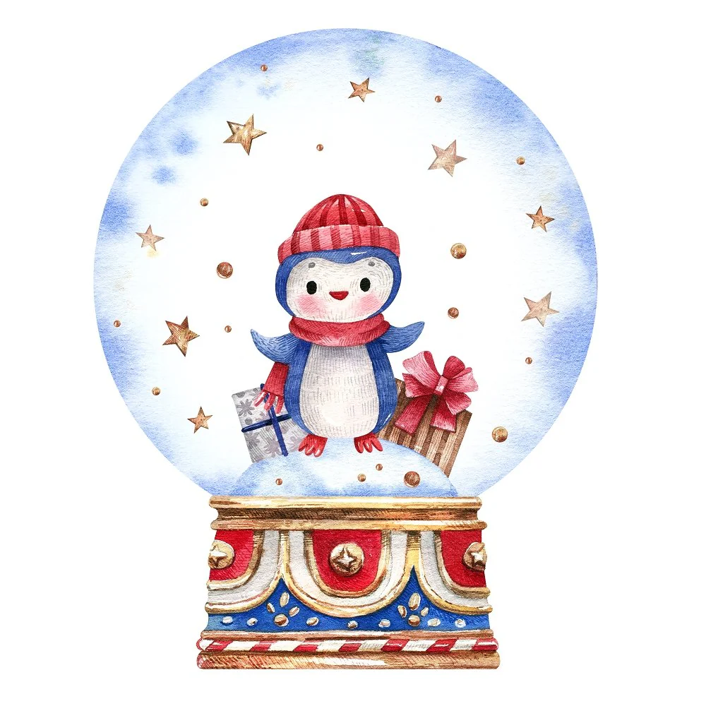 Penguin in Snowglobe Fabric Panel
