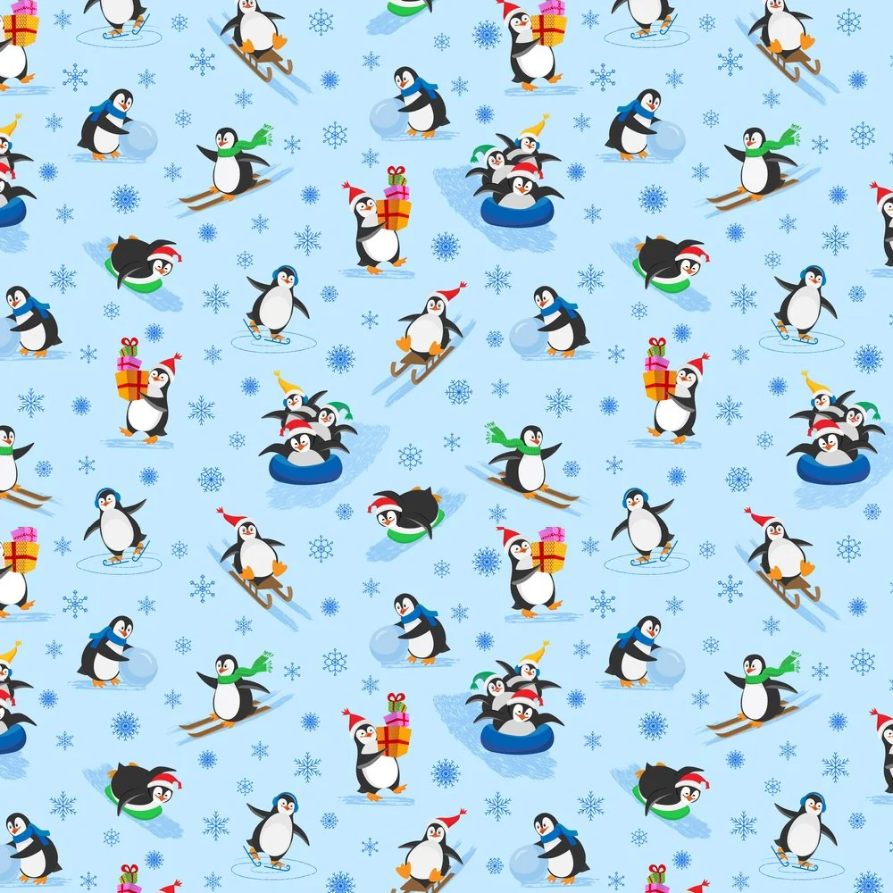 Penguin Snow Day Fabric - Blue