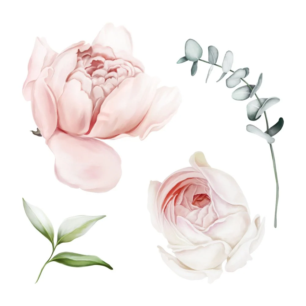 Peonies & Leaves Fabric Panel - Pink
