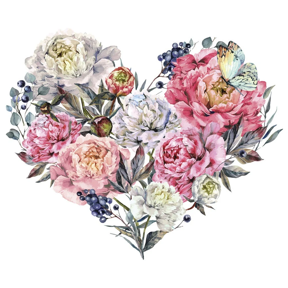 Peonies, Lilacs & Butterfly Heart Fabric Panel - Multi