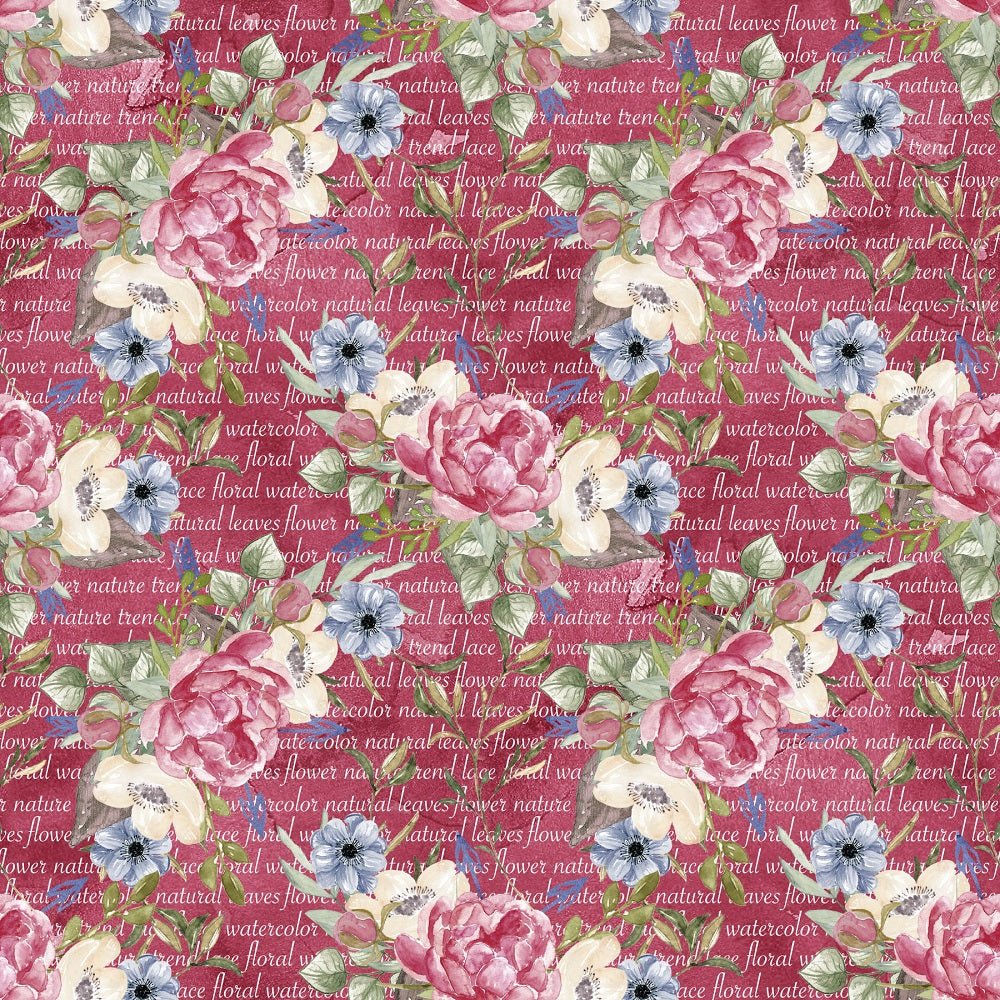 Peonies Wreath Bouquet on Words Fabric