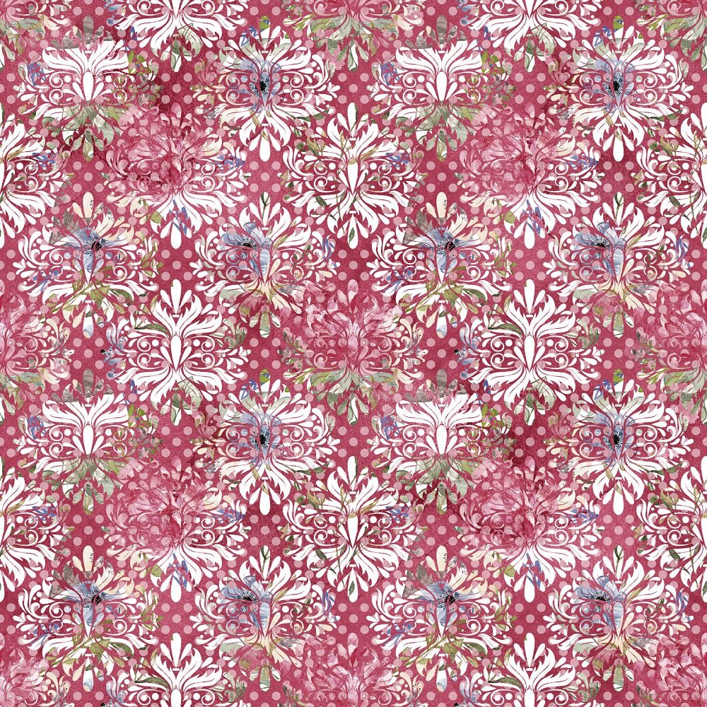 Peonies Wreath Damask on Dots Fabric