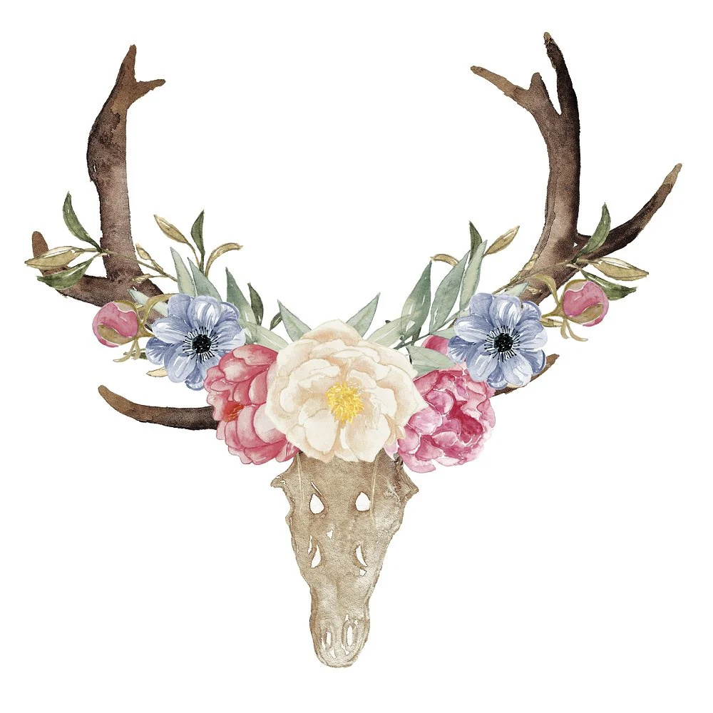 Peonies Wreath Floral Skull Fabric Panel