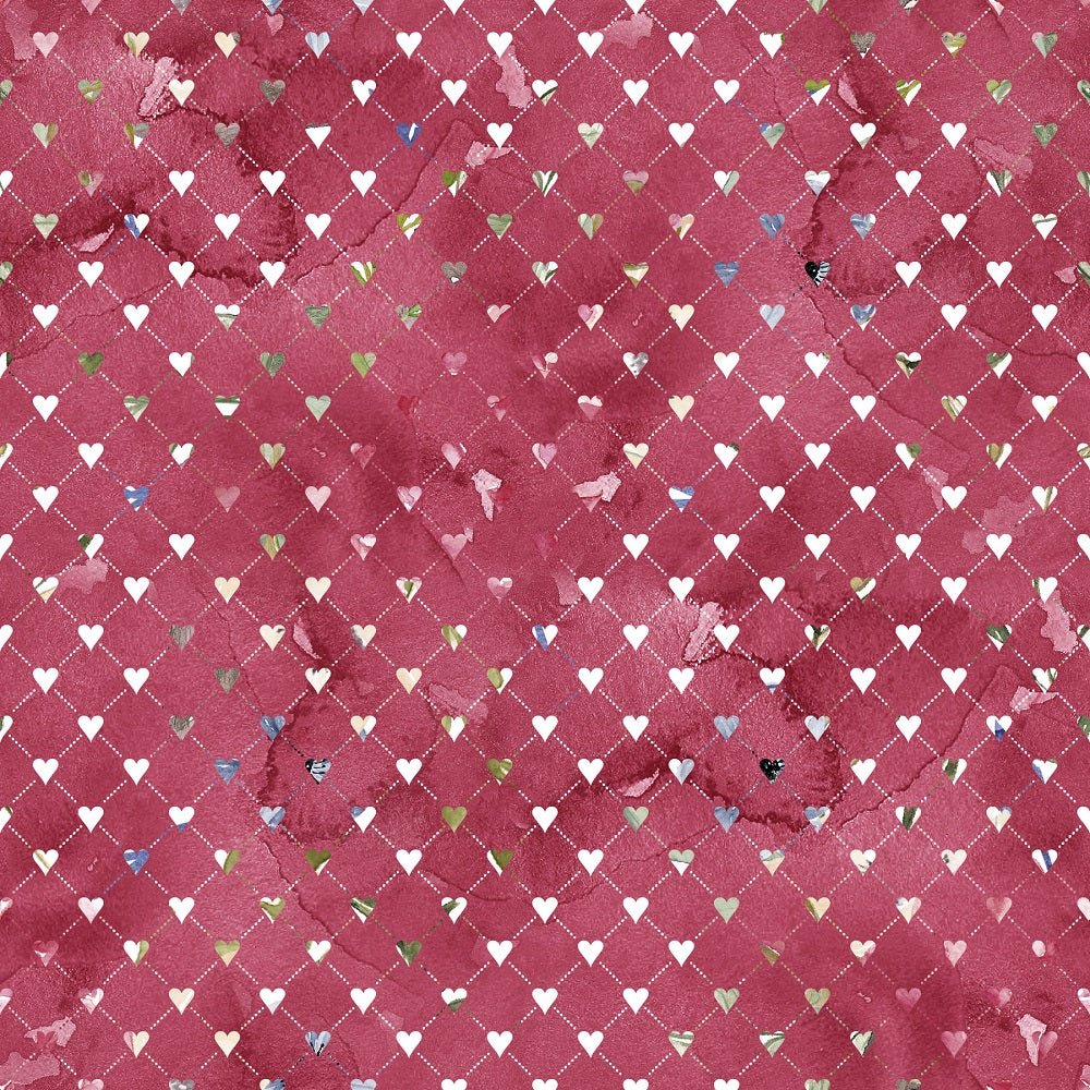 Peonies Wreath Hearts on Grunge Fabric