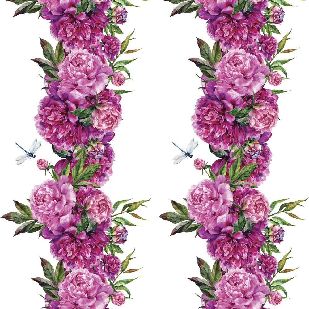 Peony Bouquet Border Stripe Fabric
