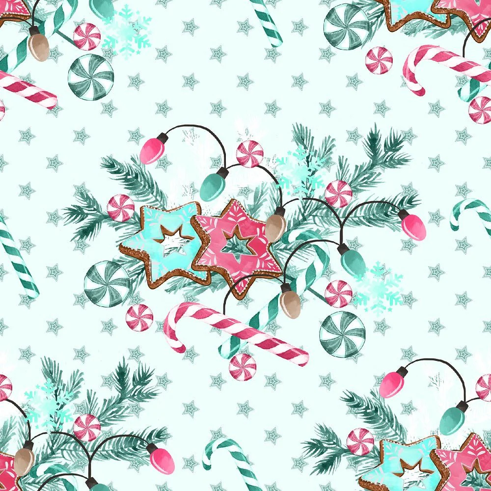 Peppermint Christmas Green Elements Fabric