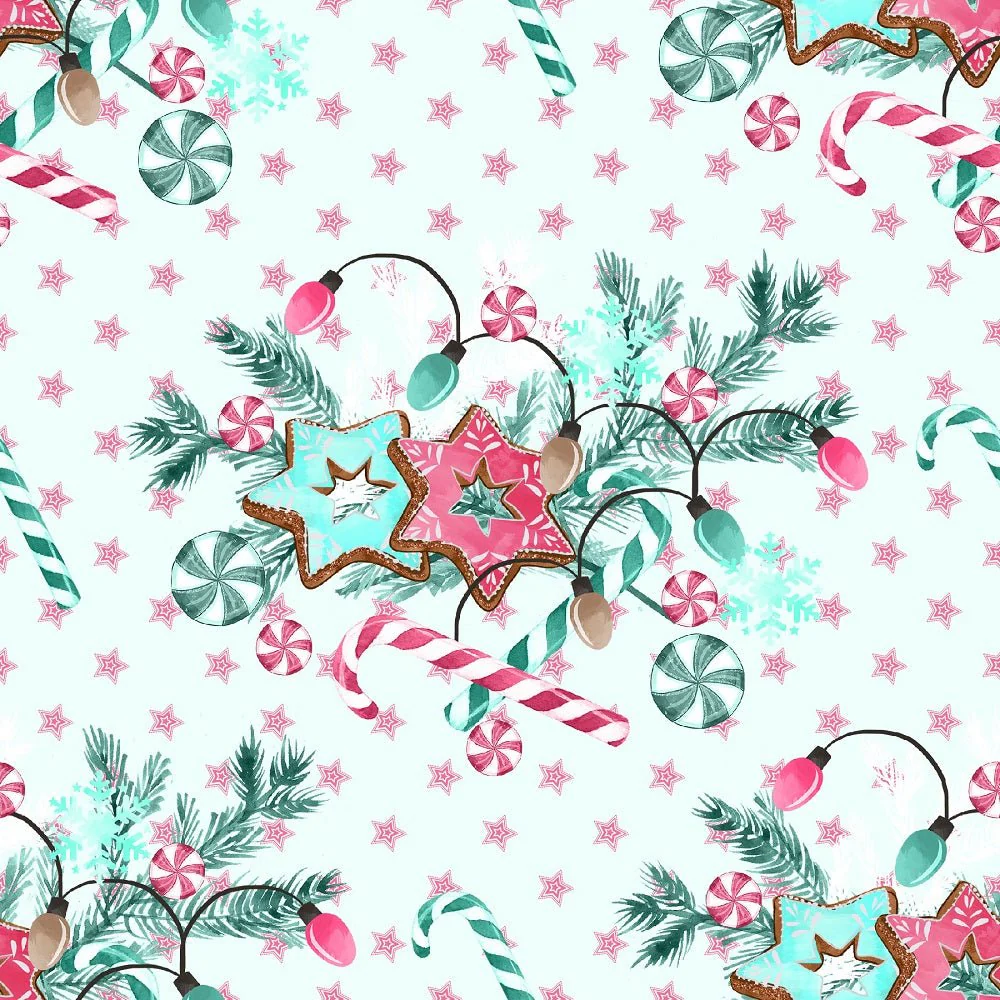 Peppermint Christmas Pink Elements Fabric