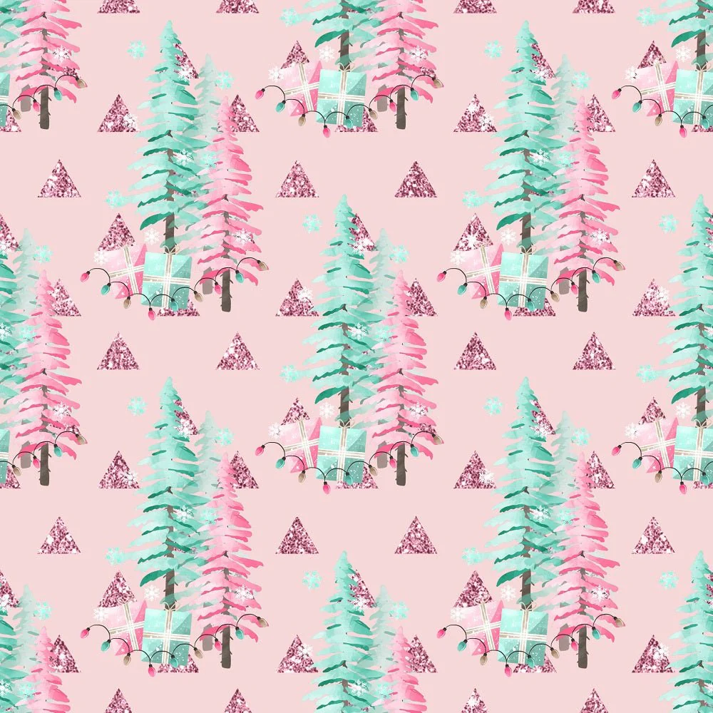 Peppermint Christmas Trees Fabric - Pink