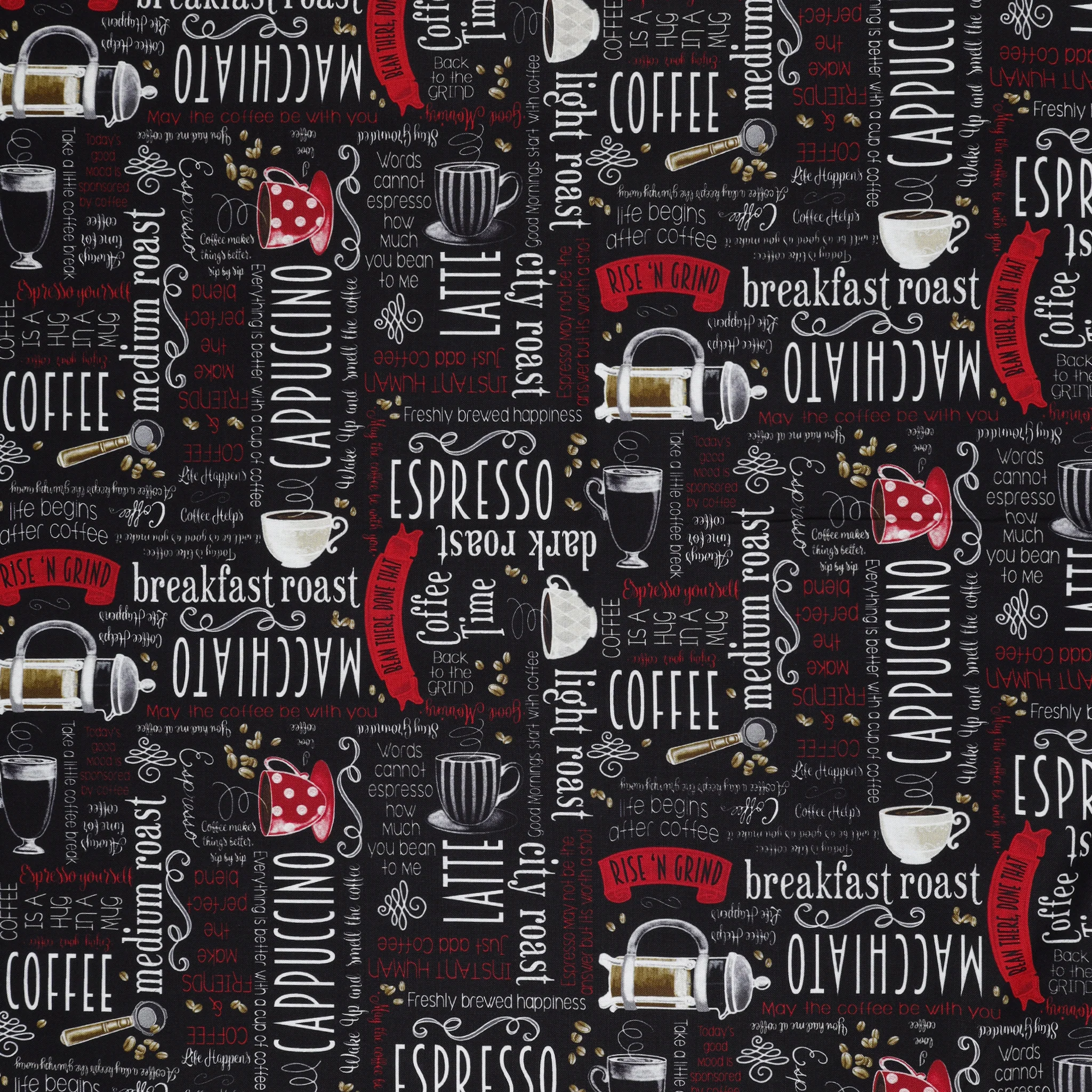 Perfect Brew Fabric Collection - Coffee Time Words Black